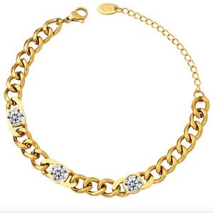 3 DIAMOND 18K GOLD PLATED STAINLESS STEEL  CUBAN BRACELET